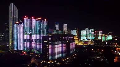 4K震撼航拍杭州CBD灯光秀繁华夜景视频的预览图